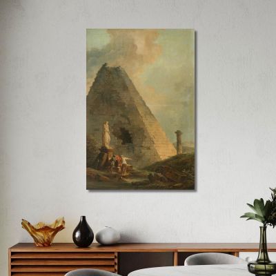 A Capriccio With The Pyramid Of Cestius And Travellers In An Italianate Landscape Hubert Robert hrb4 canvas print 