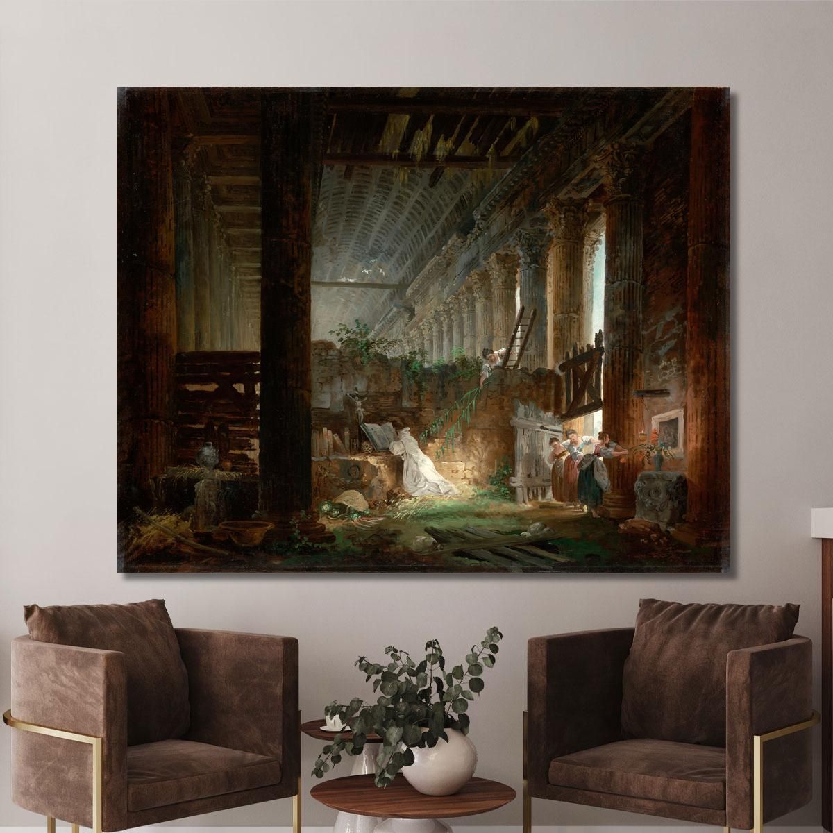 A Hermit Praying In The Ruins Of A Roman Temple Hubert Robert hrb9 canvas print 