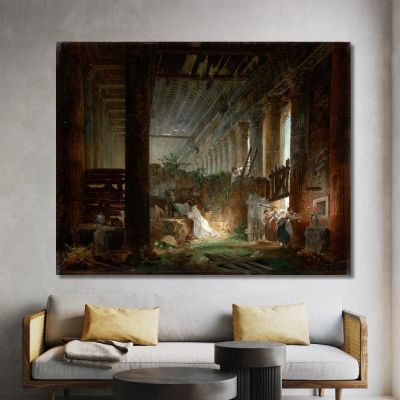 A Hermit Praying In The Ruins Of A Roman Temple Hubert Robert hrb9 canvas print 