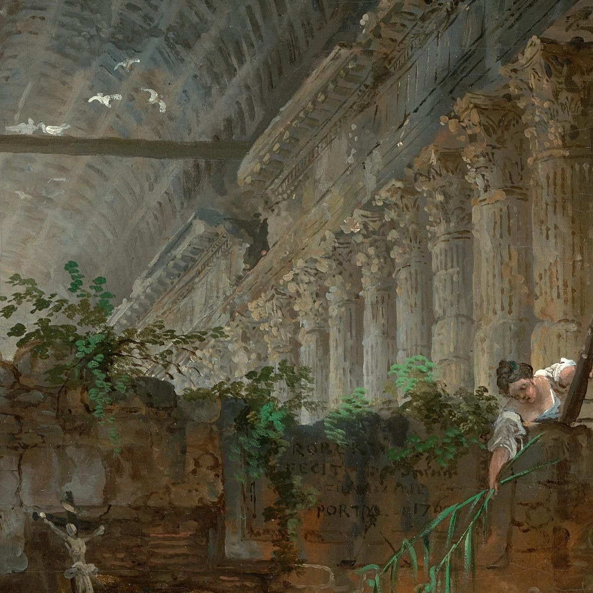 A Hermit Praying In The Ruins Of A Roman Temple Hubert Robert hrb9 canvas print