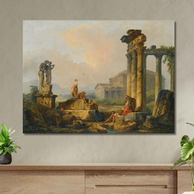 A Landscape With Shepherds And Shepherdesses Among Ancient Ruins Hubert Robert hrb10 canvas print 