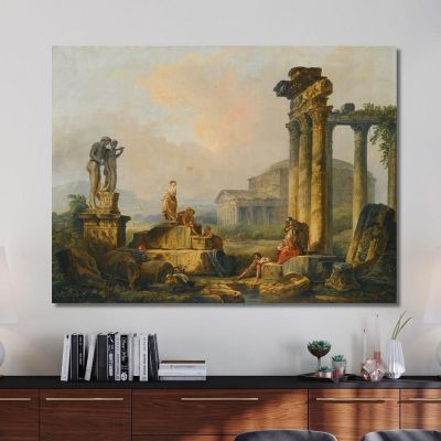 A Landscape With Shepherds And Shepherdesses Among Ancient Ruins Hubert Robert hrb10 canvas print 