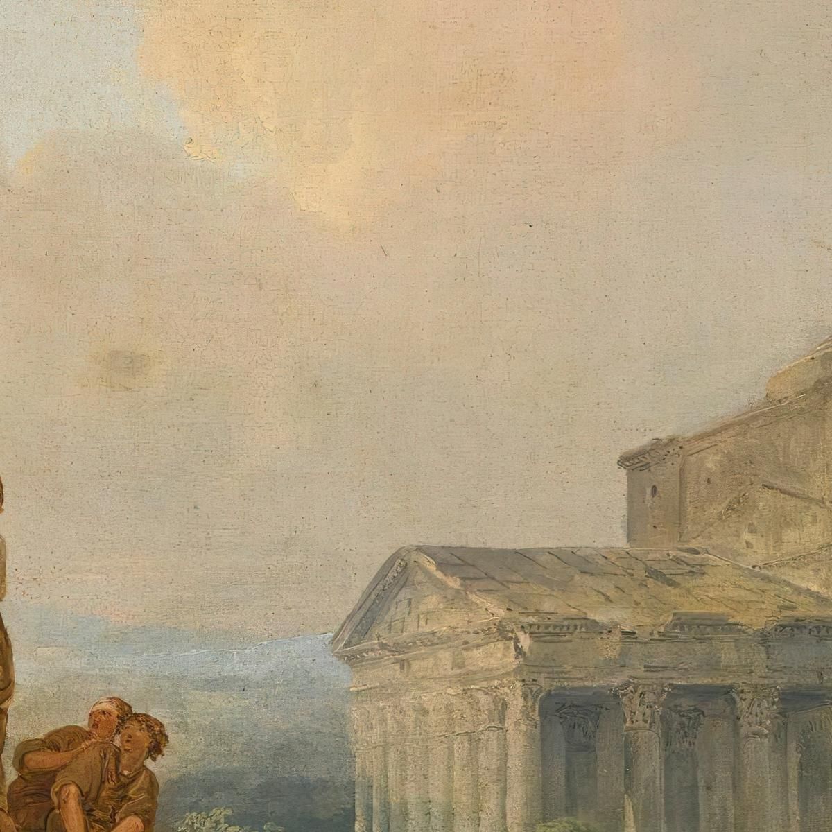 A Landscape With Shepherds And Shepherdesses Among Ancient Ruins Hubert Robert hrb10 canvas print