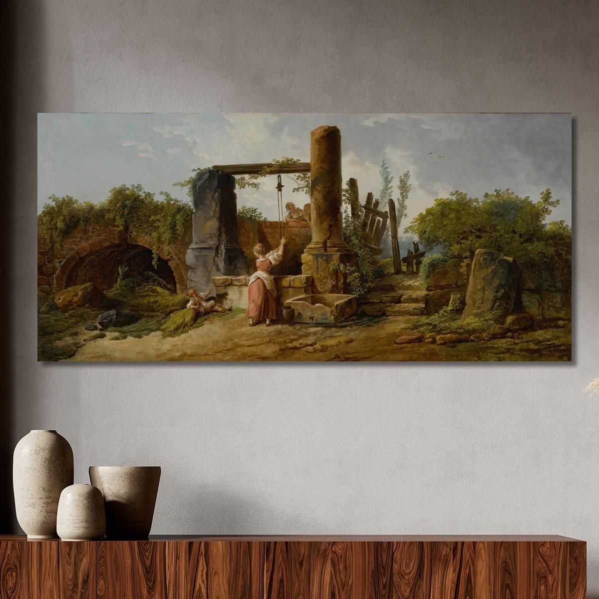 A Peasant Woman At A Well Hubert Robert hrb11 canvas print 