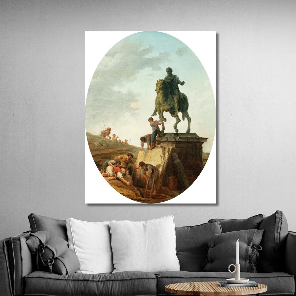 An Animated Landscape With The Statue Of Marcus Aurelius Hubert Robert hrb17 canvas print 
