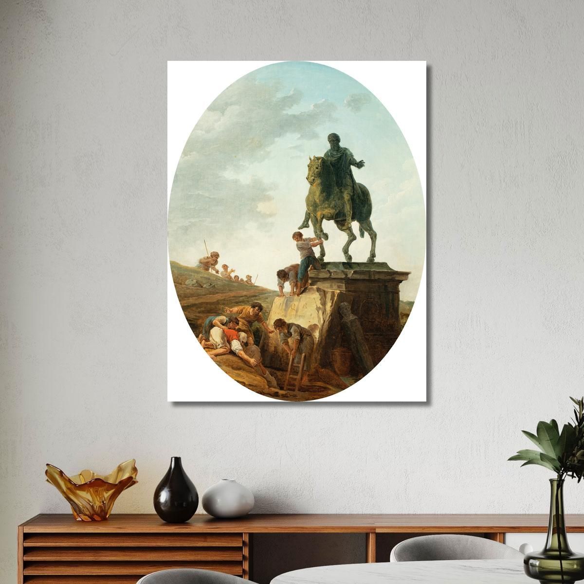 An Animated Landscape With The Statue Of Marcus Aurelius Hubert Robert hrb17 canvas print 