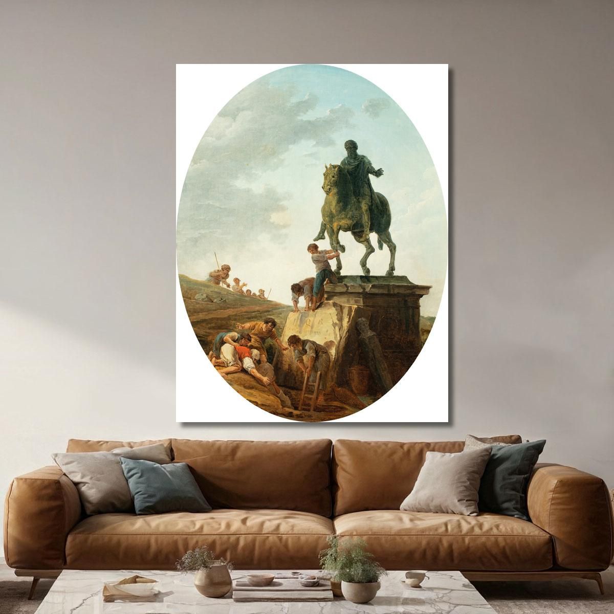 An Animated Landscape With The Statue Of Marcus Aurelius Hubert Robert hrb17 canvas print 