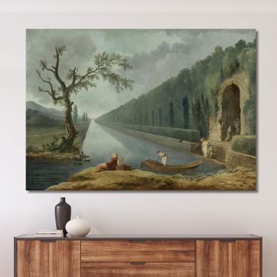 Garden Scene With A Canal Hubert Robert hrb39 canvas print 