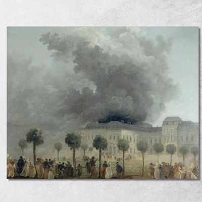 The Fire At The Opera Seen From The Gardens Of The Palais-Royal Hubert Robert hrb74 canvas print 