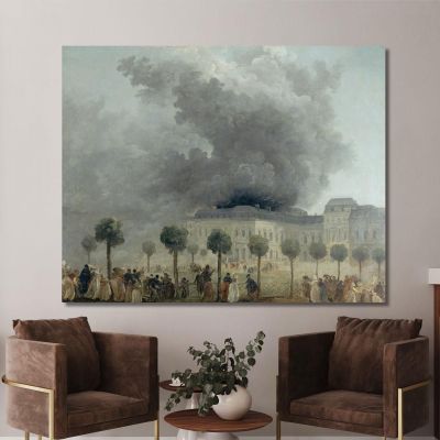 The Fire At The Opera Seen From The Gardens Of The Palais-Royal Hubert Robert hrb74 canvas print 
