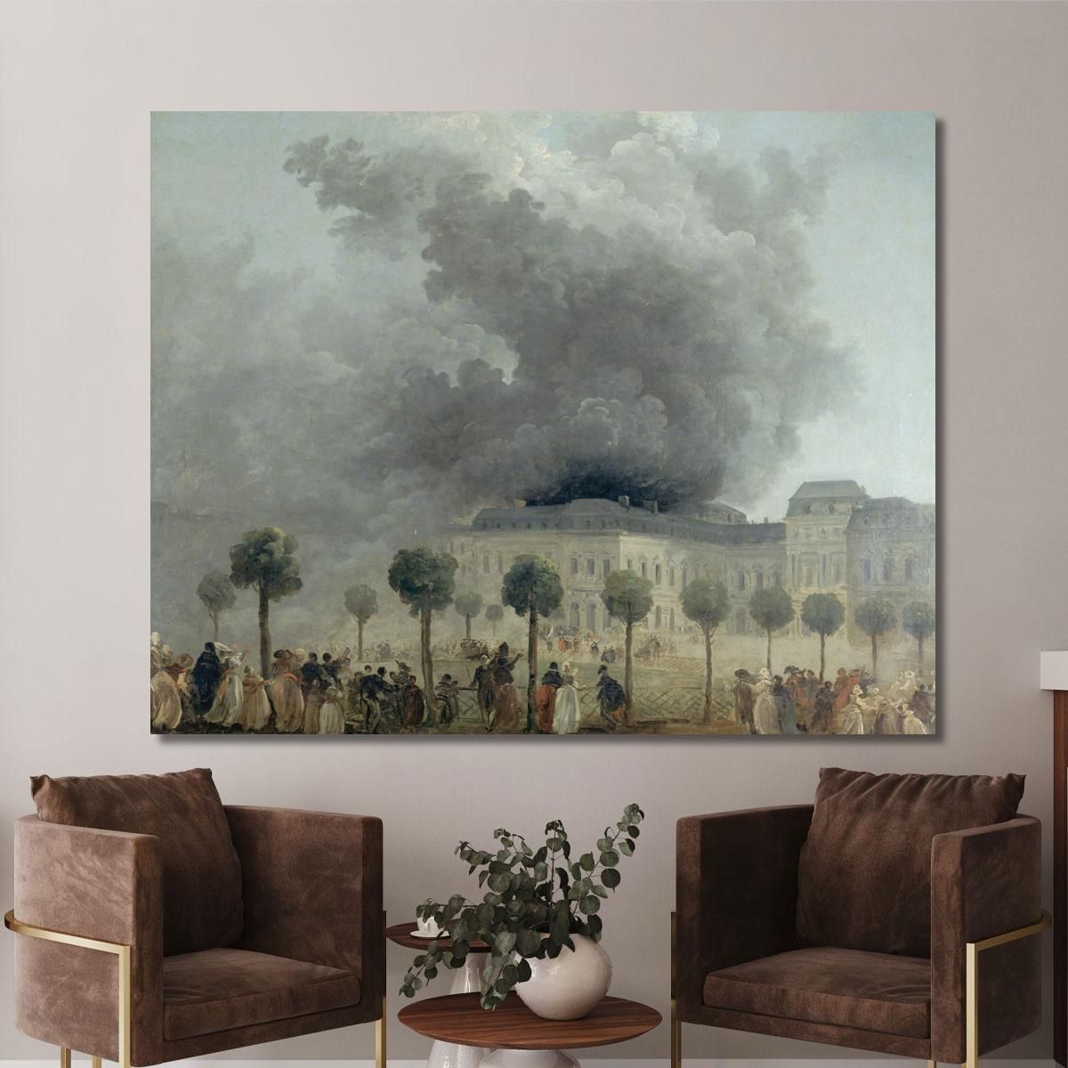The Fire At The Opera Seen From The Gardens Of The Palais-Royal Hubert Robert hrb74 canvas print 