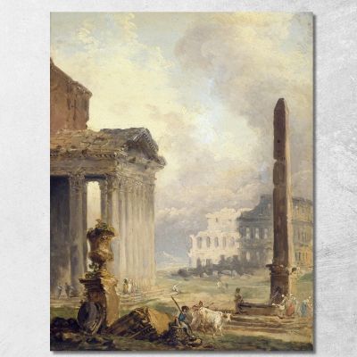 Roman Ruins The Forum With The Colosseum And The Obelisk Hubert Robert hrb84 canvas print 