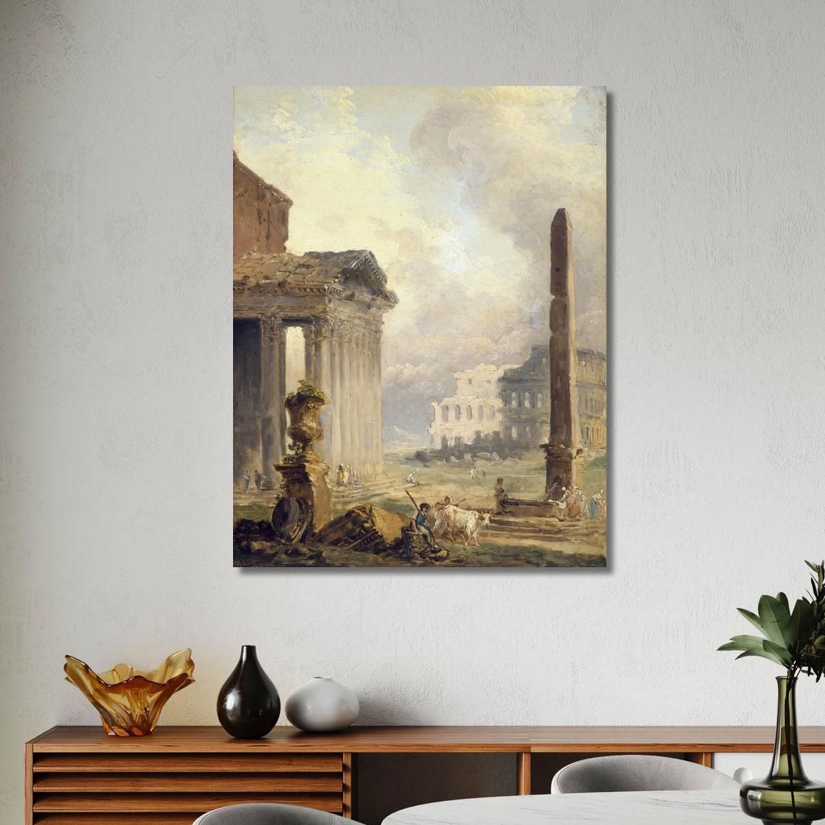 Roman Ruins The Forum With The Colosseum And The Obelisk Hubert Robert hrb84 canvas print 