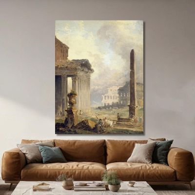 Roman Ruins The Forum With The Colosseum And The Obelisk Hubert Robert hrb84 canvas print 