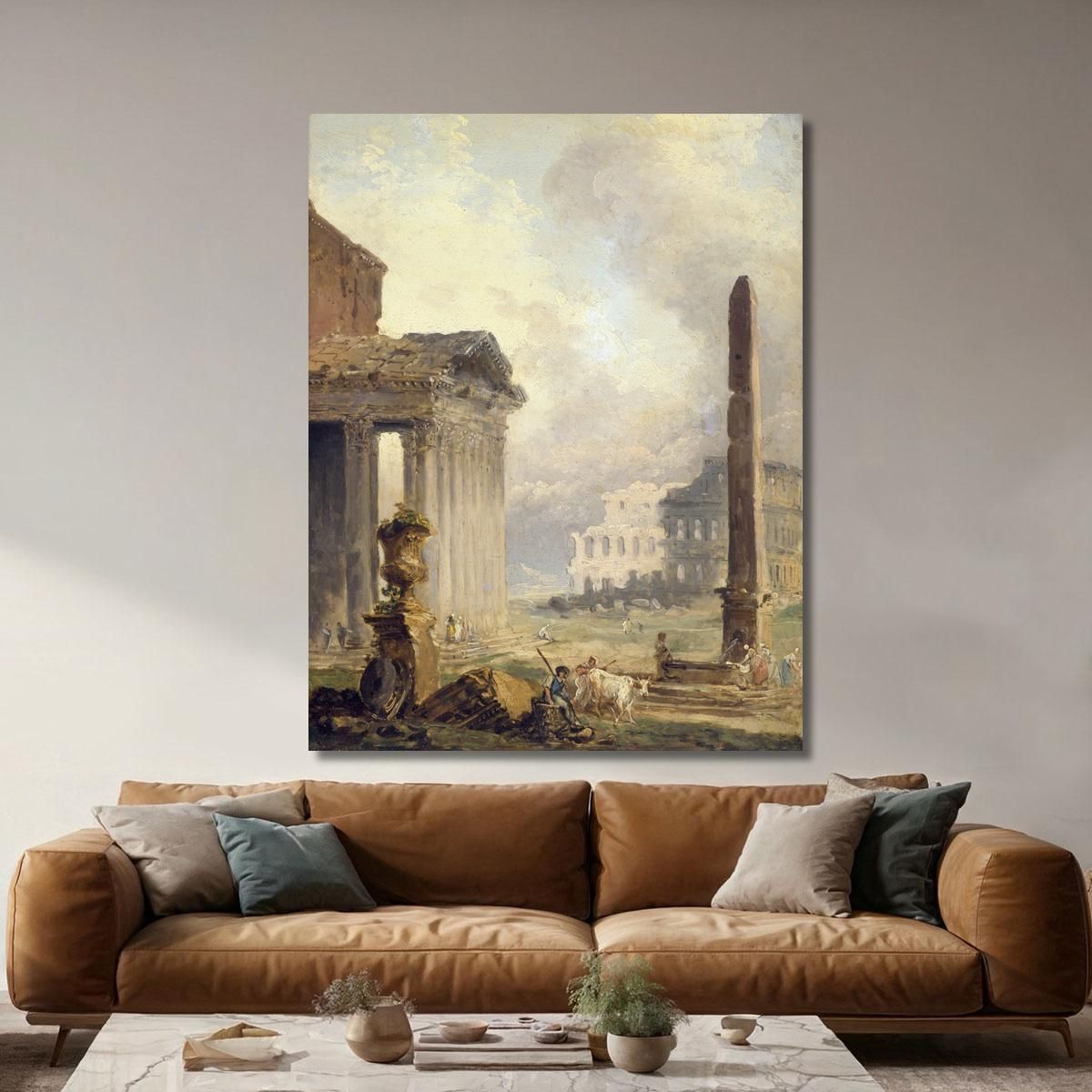 Roman Ruins The Forum With The Colosseum And The Obelisk Hubert Robert hrb84 canvas print 