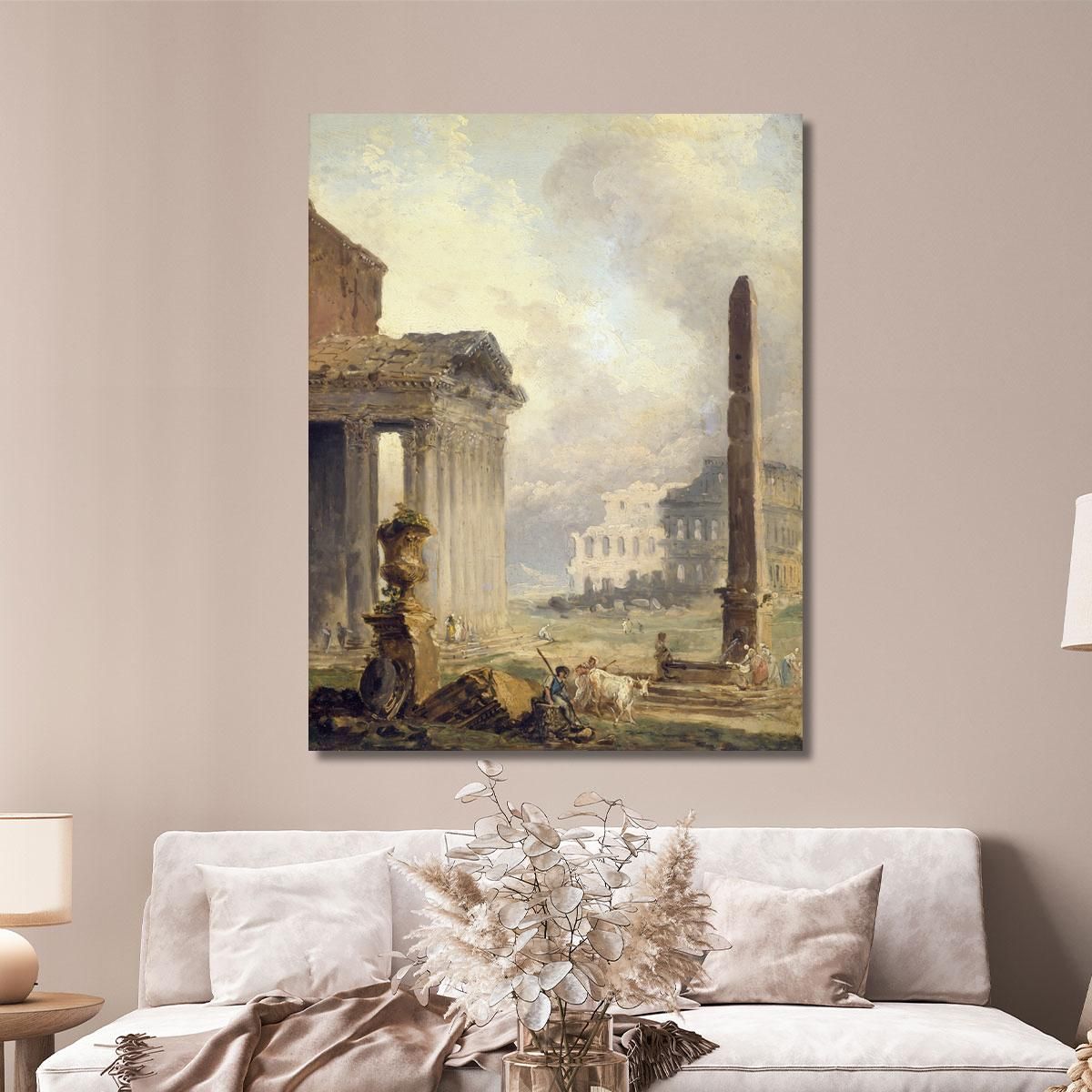 Roman Ruins The Forum With The Colosseum And The Obelisk Hubert Robert hrb84 canvas print 