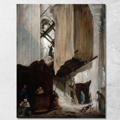 Sculptor Working On A Statue Of A Saint In St. Peter'S Rome Hubert Robert hrb88 canvas print 