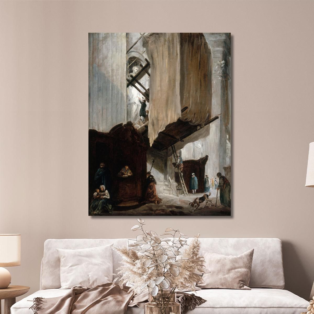 Sculptor Working On A Statue Of A Saint In St. Peter'S Rome Hubert Robert hrb88 canvas print 