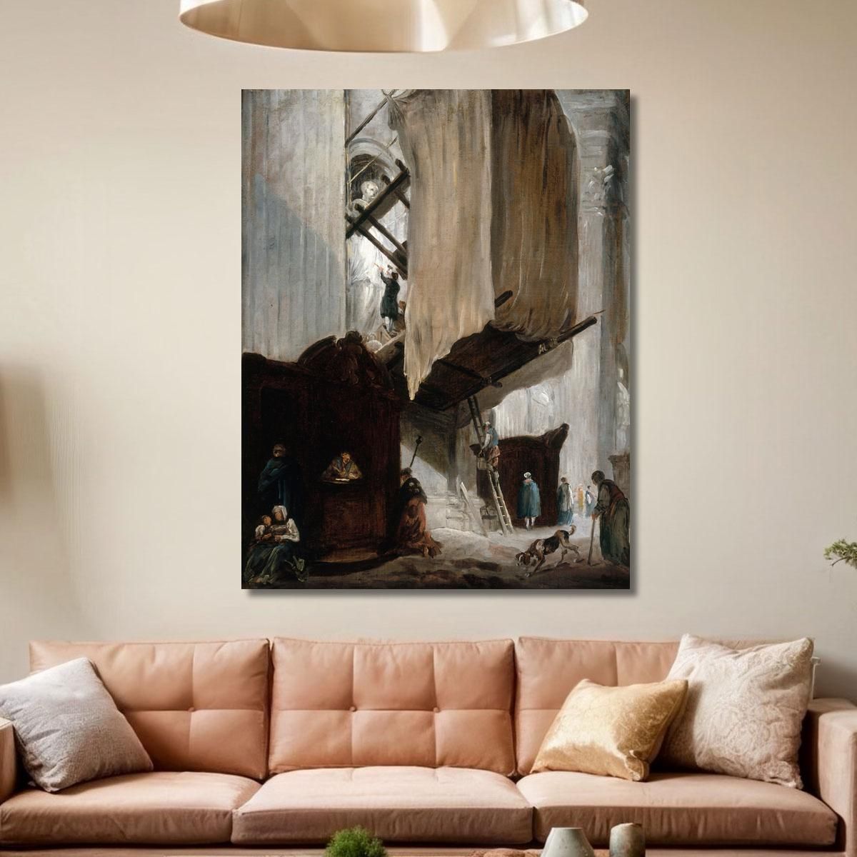 Sculptor Working On A Statue Of A Saint In St. Peter'S Rome Hubert Robert hrb88 canvas print 
