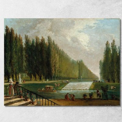 The Park Of A Country Villa With Figures Promenading Near A Cascade Of Water Hubert Robert hrb108 canvas print 