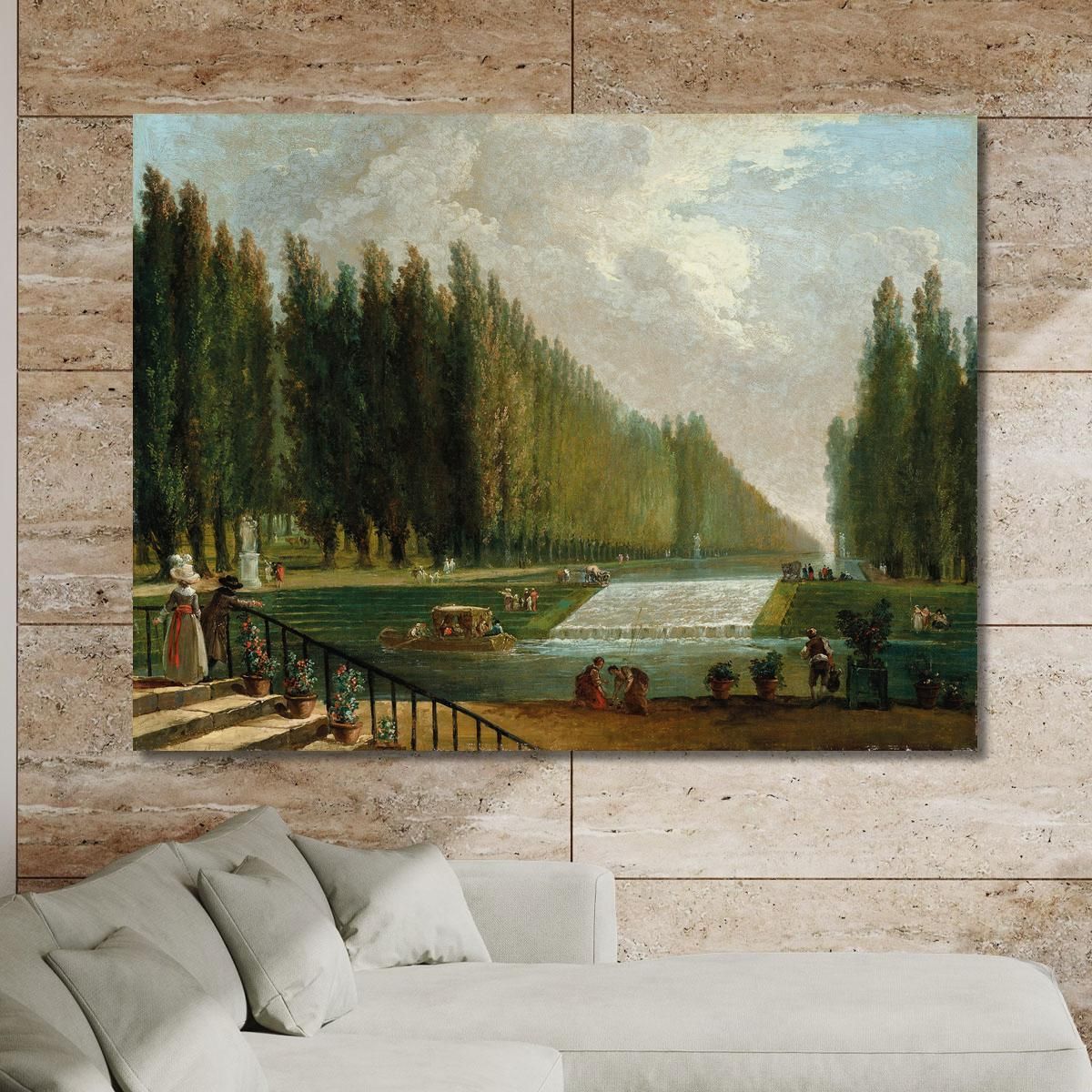 The Park Of A Country Villa With Figures Promenading Near A Cascade Of Water Hubert Robert hrb108 canvas print 