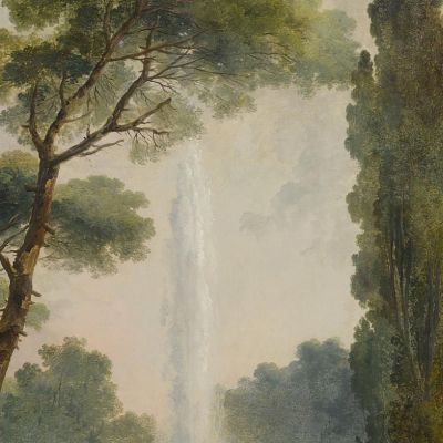 View Of A Garden With A Large Fountain At Center And Figures Relaxing And Dancing In The Foreground Hubert Robert hrb119 canvas