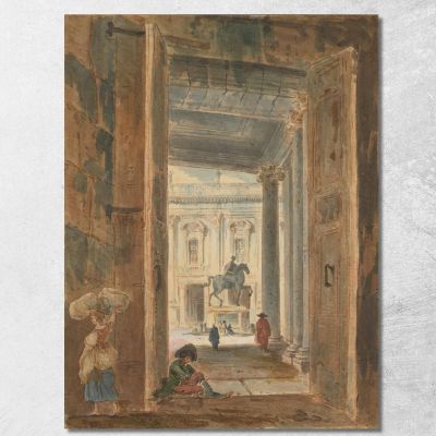 View Of The Campidoglio With The Statue Of Marcus Aurelius Hubert Robert hrb122 canvas print 