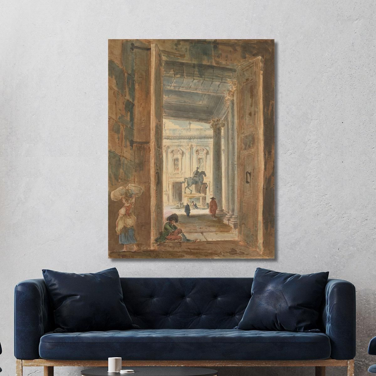 View Of The Campidoglio With The Statue Of Marcus Aurelius Hubert Robert hrb122 canvas print 