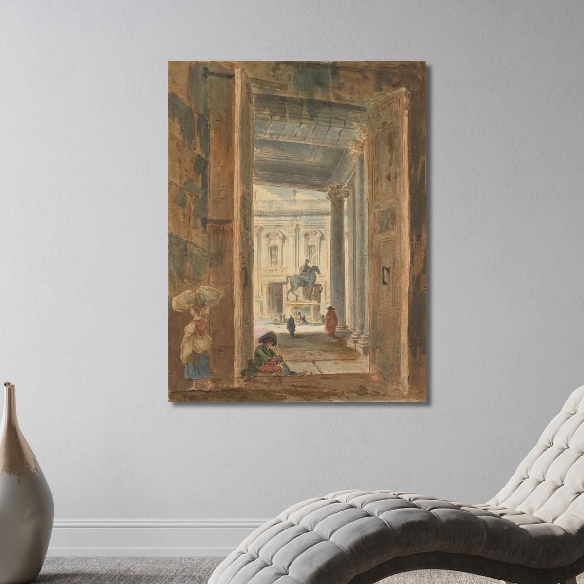 View Of The Campidoglio With The Statue Of Marcus Aurelius Hubert Robert hrb122 canvas print 