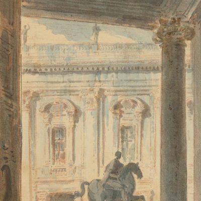 View Of The Campidoglio With The Statue Of Marcus Aurelius Hubert Robert hrb122 canvas print