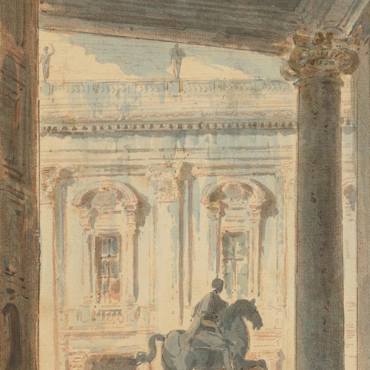 View Of The Campidoglio With The Statue Of Marcus Aurelius Hubert Robert hrb122 canvas print