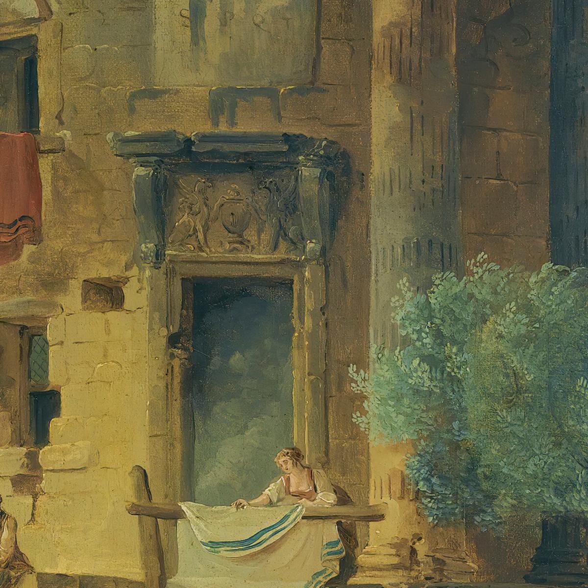 Washerwomen At The Edge Of A River Beneath A Ruined Circular Temple Hubert Robert hrb129 canvas print