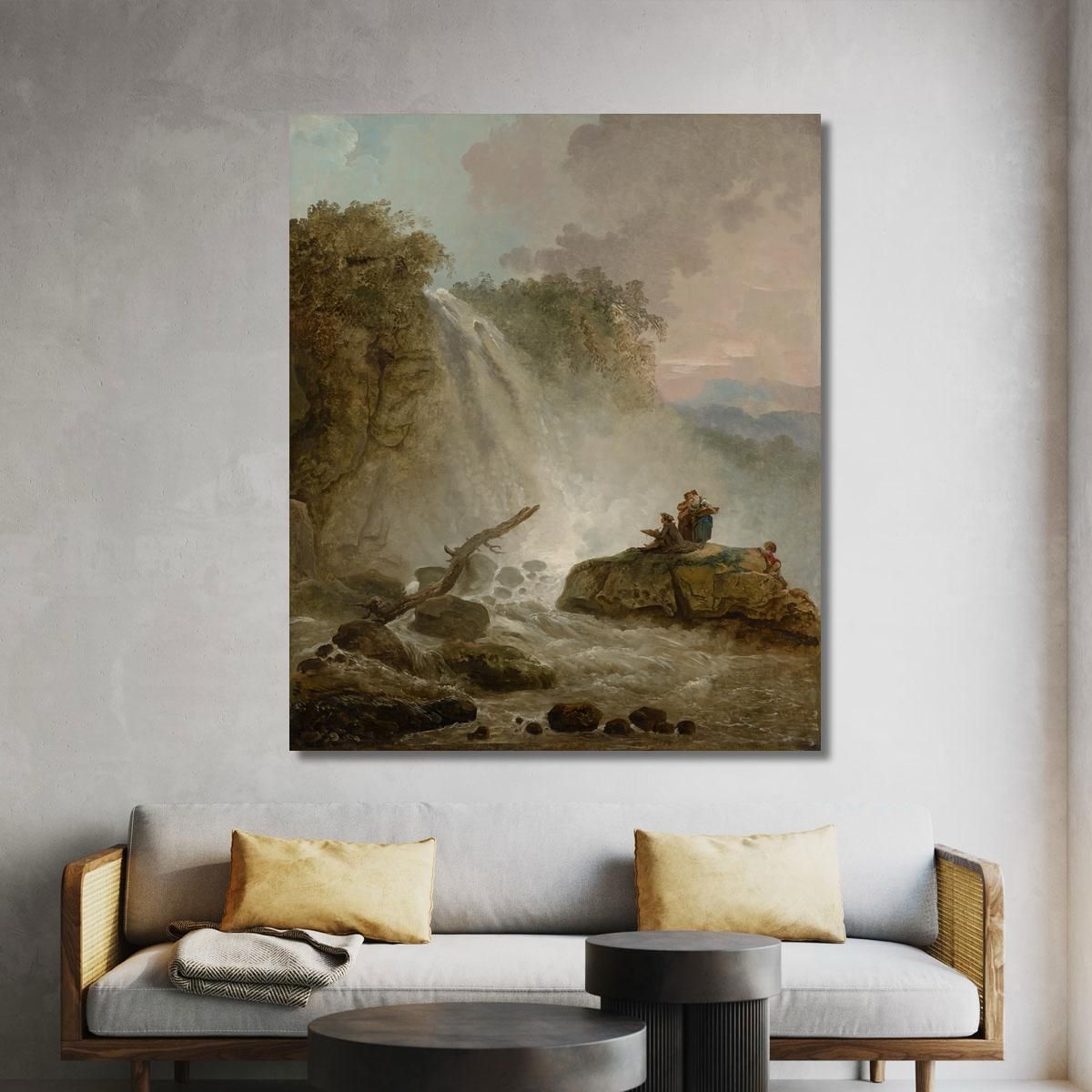 Waterfall With Drawing Artist Hubert Robert hrb133 canvas print 