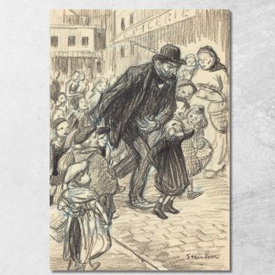 A Man On A City Street Surrounded By Children Un Père Théophile Alexandre Steinlen tas2 canvas print 