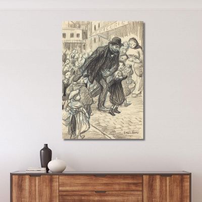 A Man On A City Street Surrounded By Children Un Père Théophile Alexandre Steinlen tas2 canvas print 