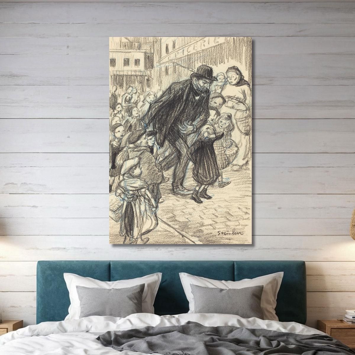 A Man On A City Street Surrounded By Children Un Père Théophile Alexandre Steinlen tas2 canvas print 