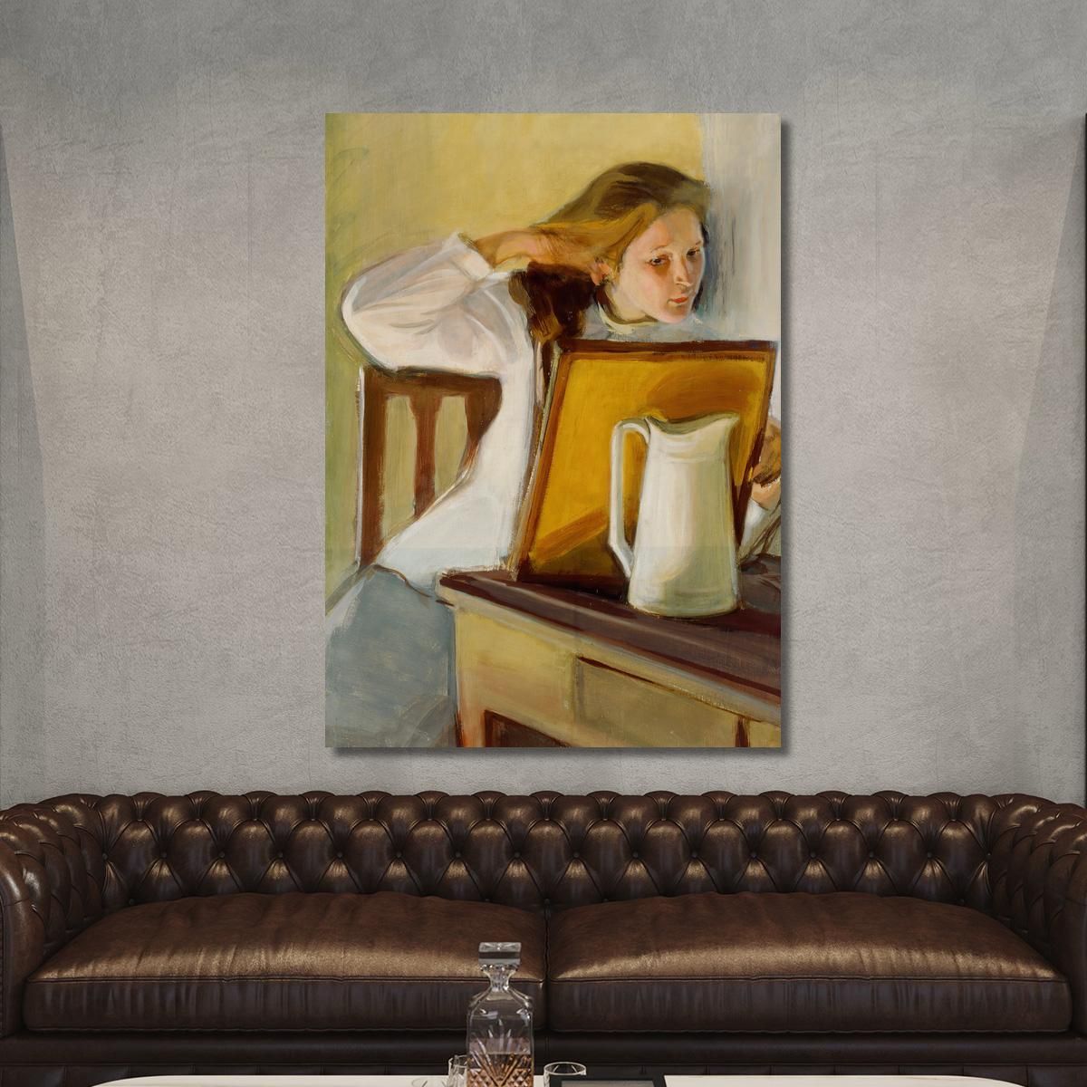 Girl Straightening Her Hair Magnus Enckell mek22 canvas print 