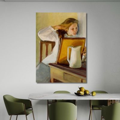 Girl Straightening Her Hair Magnus Enckell mek22 canvas print 