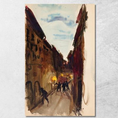 Street And People At Dusk Sketch Magnus Enckell mek29 canvas print 