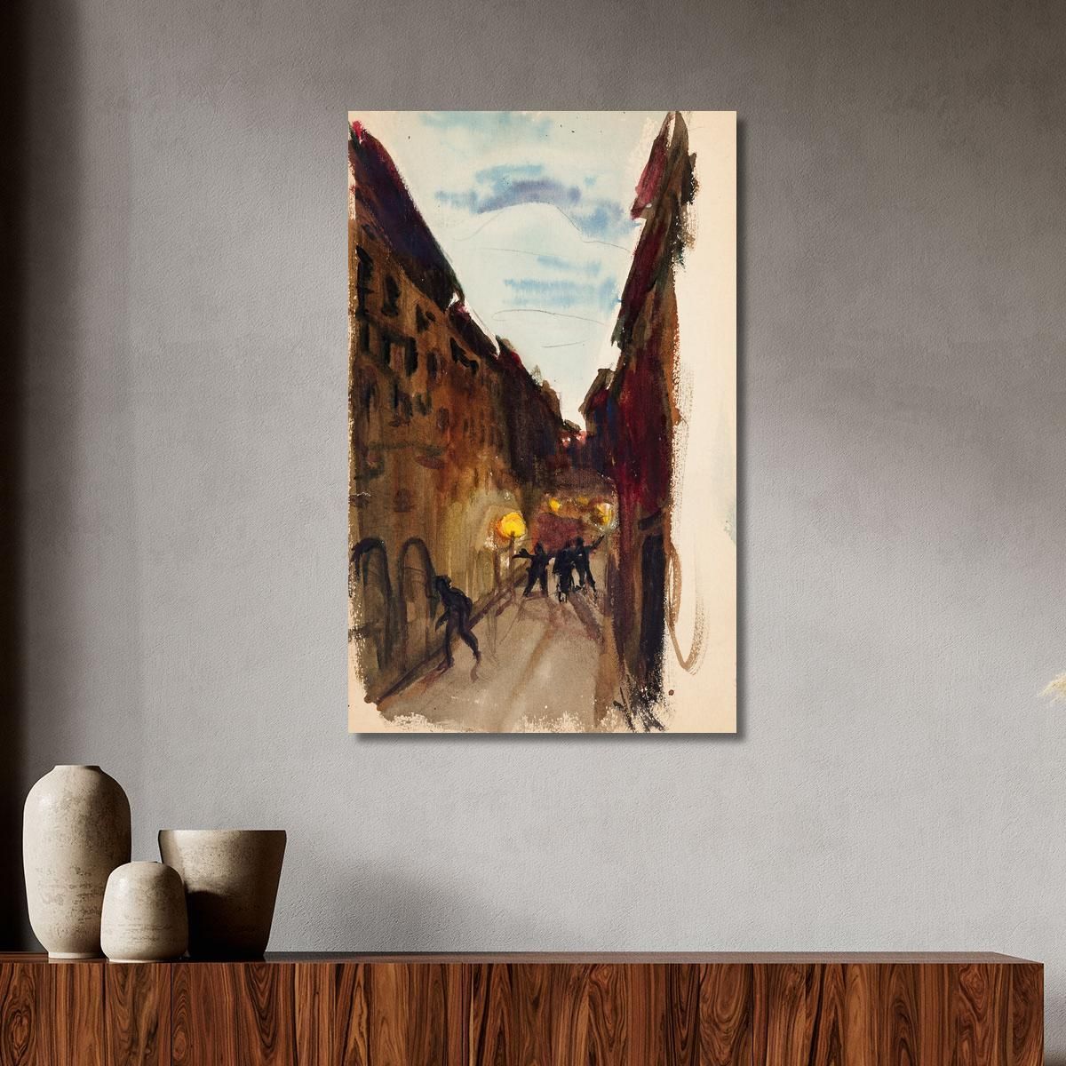 Street And People At Dusk Sketch Magnus Enckell mek29 canvas print 