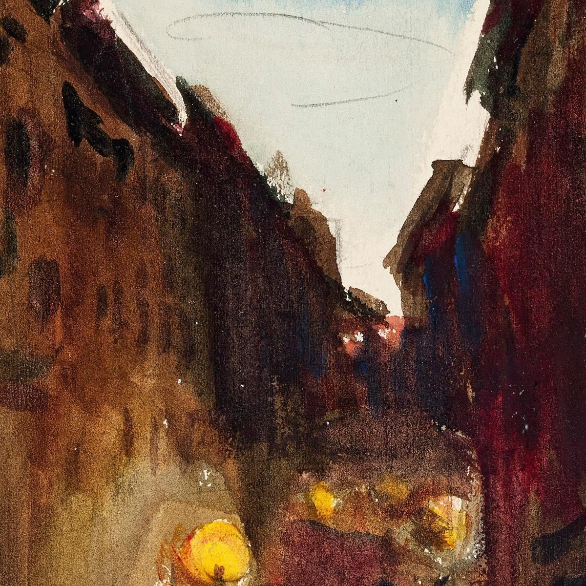 Street And People At Dusk Sketch Magnus Enckell mek29 canvas print