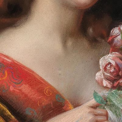 Portrait Of A Lady In A Negligee Holding Roses Delphin Enjolras dej30 canvas print