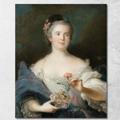 Portrait Of A Lady Holding A Carnation Said To Be La Duchesse De Châteauroux Jean-Marc Nattier jmn17 canvas print 