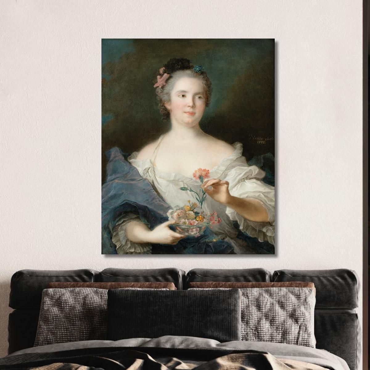 Portrait Of A Lady Holding A Carnation Said To Be La Duchesse De Châteauroux Jean-Marc Nattier jmn17 canvas print 