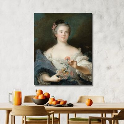 Portrait Of A Lady Holding A Carnation Said To Be La Duchesse De Châteauroux Jean-Marc Nattier jmn17 canvas print 