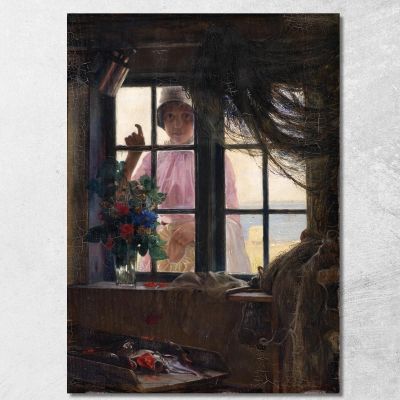 After The Bath. A Young Girl Knocking At The Fisherman'S Window Carl Bloch cbl2 canvas print 