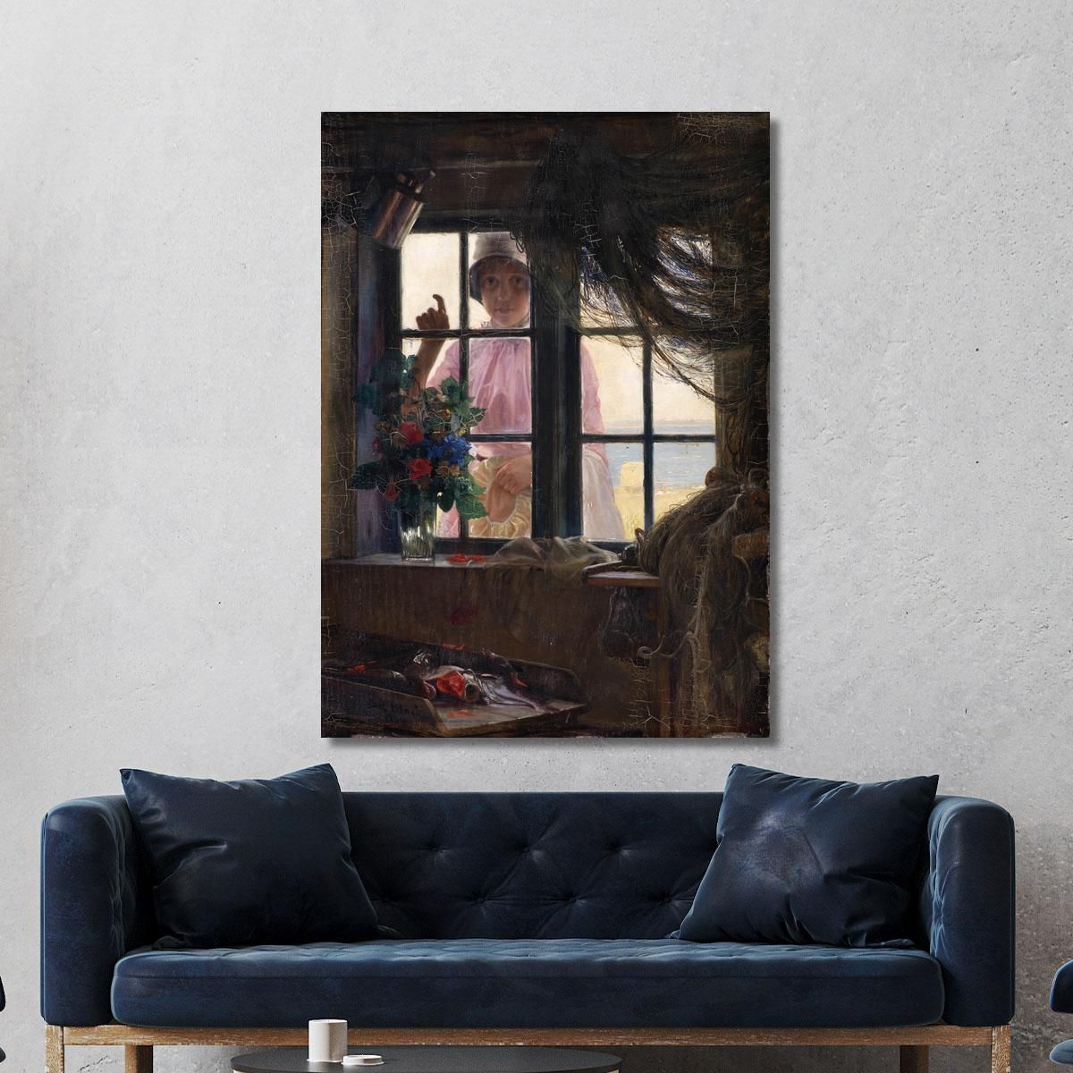 After The Bath. A Young Girl Knocking At The Fisherman'S Window Carl Bloch cbl2 canvas print 