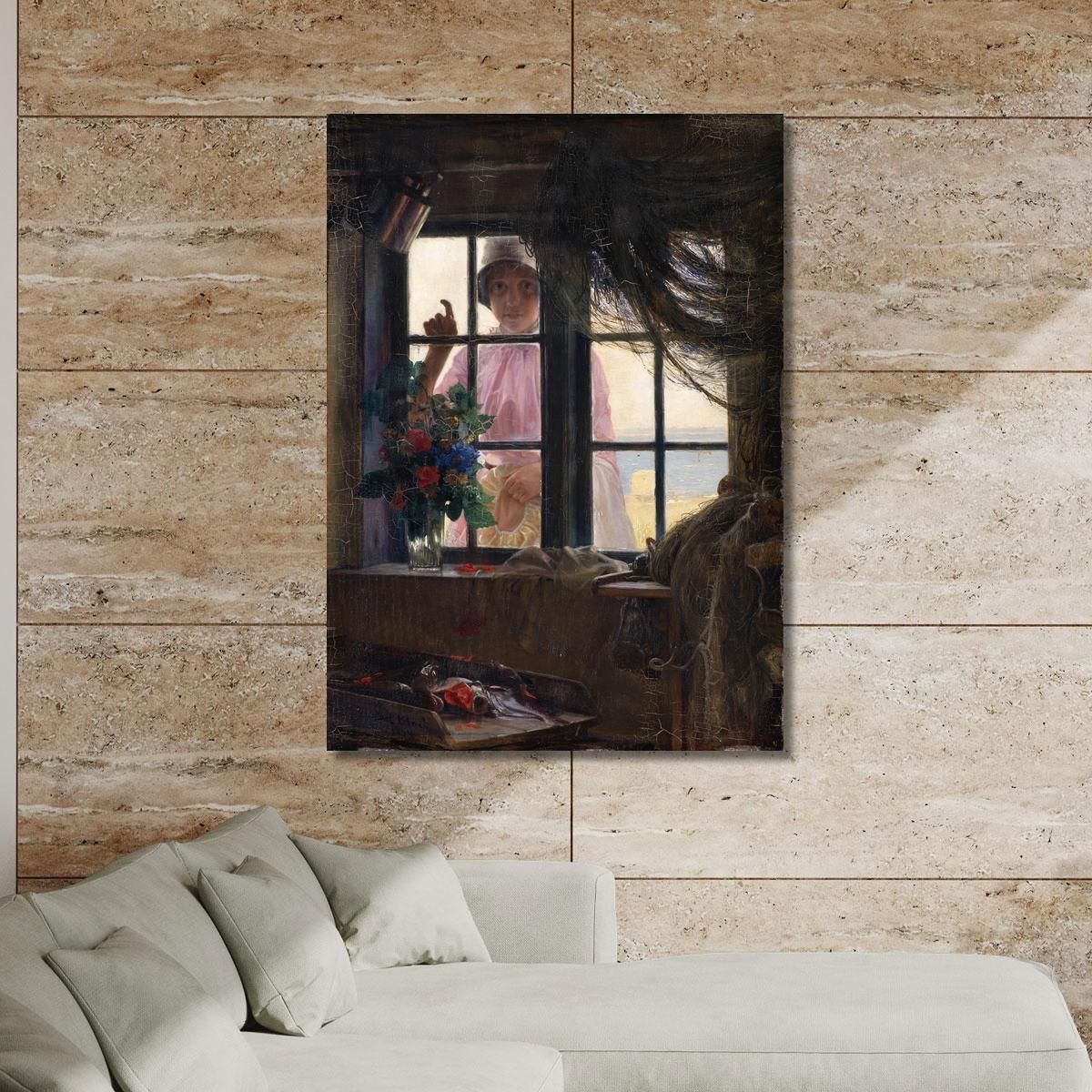 After The Bath. A Young Girl Knocking At The Fisherman'S Window Carl Bloch cbl2 canvas print 