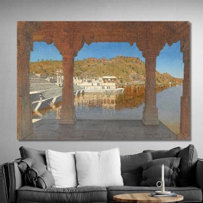 Rajnagar. Marble Embankment Decorated With Bas-Reliefs On A Lake In Udaipur Vasily Vereshchagin vvr45 canvas print 