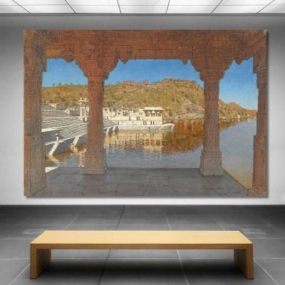 Rajnagar. Marble Embankment Decorated With Bas-Reliefs On A Lake In Udaipur Vasily Vereshchagin vvr45 canvas print 